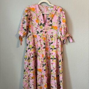 NEW NWT Avara Pink Citrus Print Tiered Maxi Dress